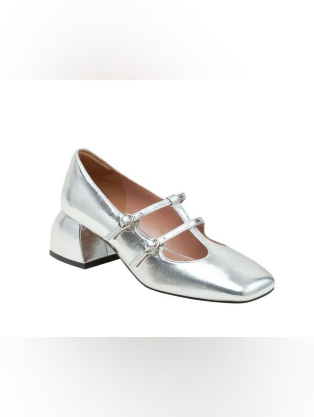 New Linea Paolo Maurice Metallic Silver Mary Jane Block Heel Pumps - Women's 9